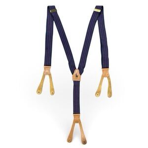 Vtg Polo Ralph Lauren Striped Men's Suspenders Braces Leather Tab Logo Navy Red